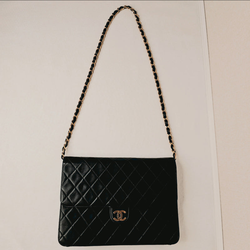 Chanel Lambskin Quilted Medium Single Flap Black Shoulder Bag, 1996-1997