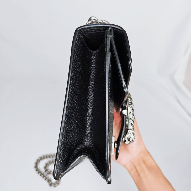 Gucci Pebbled Calfskin Crystal Embellished Mini Dionysus Bag Black