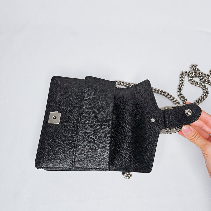 Gucci Pebbled Calfskin Crystal Embellished Mini Dionysus Bag Black