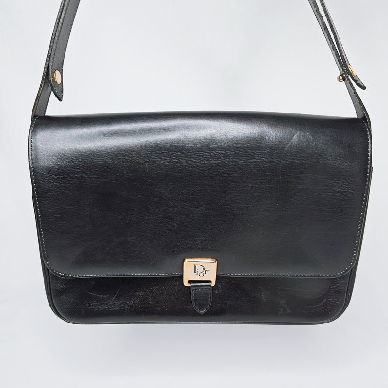 Christian Dior Adjustable Shoulder Strap Flap Bag Black