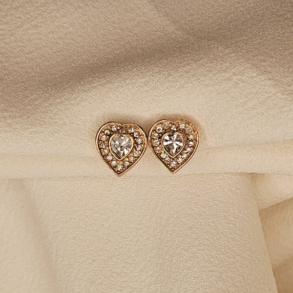 Dior Heart Clip-On Earrings, Gold Rhinestone