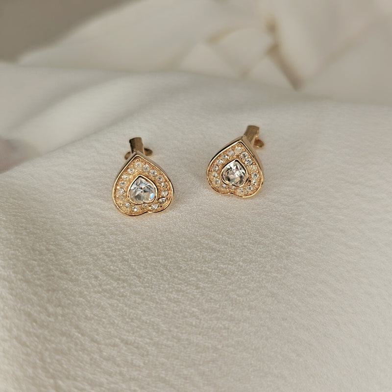 Dior Heart Clip-On Earrings, Gold Rhinestone