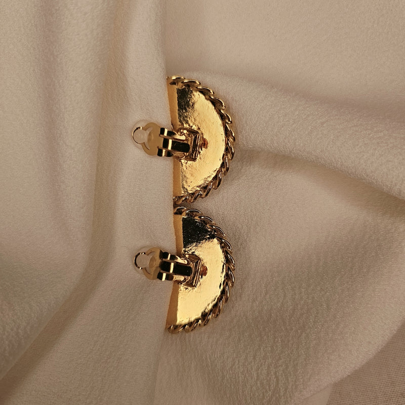 CHANEL Faux Pearl Earrings Black Gold, 1986