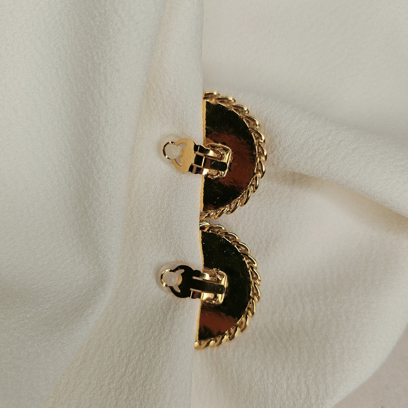 CHANEL Faux Pearl Earrings Black Gold, 1986