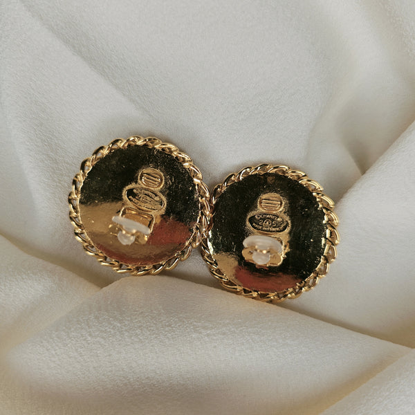 CHANEL Faux Pearl Earrings Black Gold, 1986