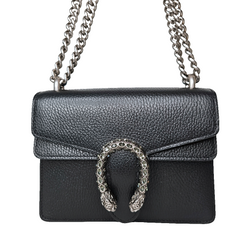 Gucci Pebbled Calfskin Crystal Embellished Mini Dionysus Bag Black