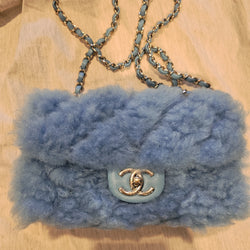 Chanel Runway bag Blue shearling fur bag