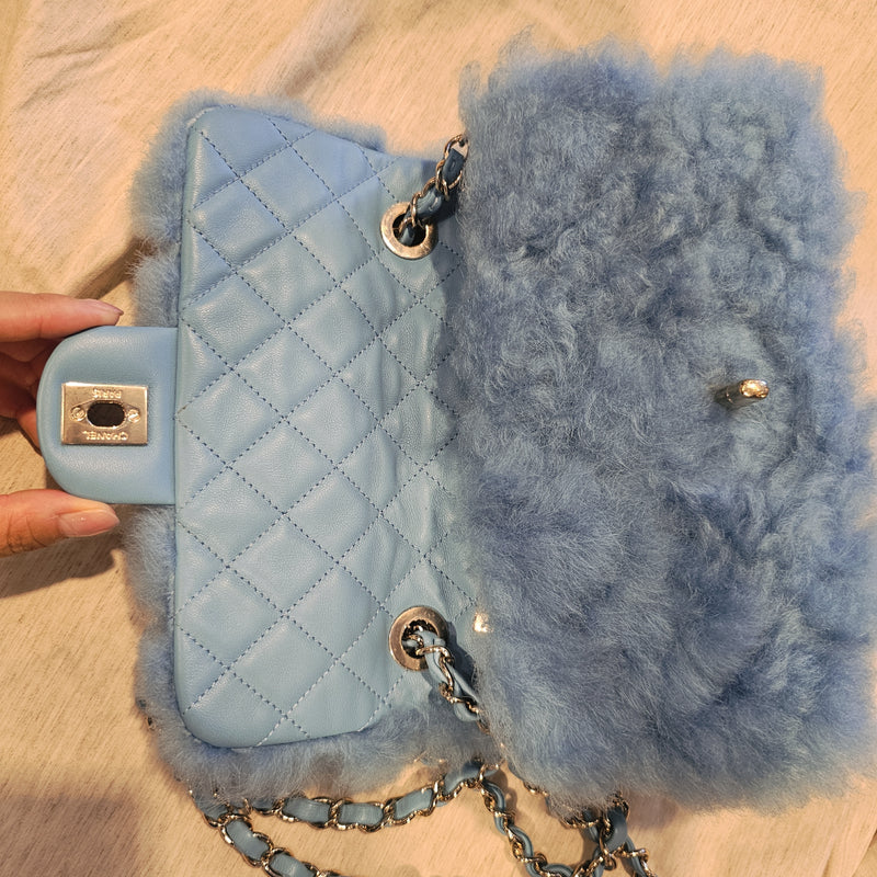 Chanel Runway bag Blue shearling fur bag