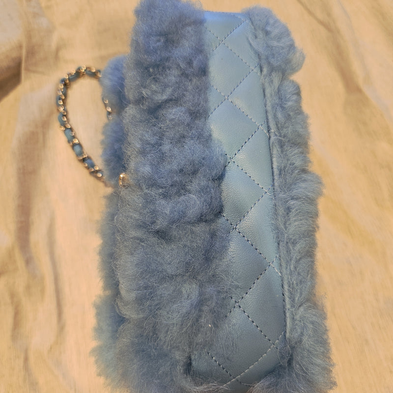 Chanel Runway bag Blue shearling fur bag