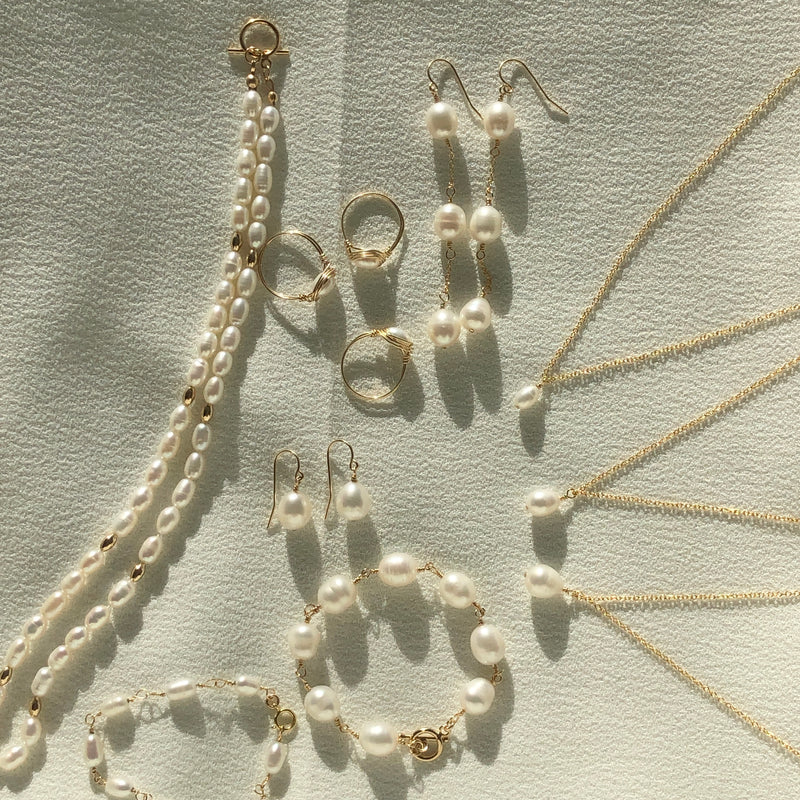 Gold Bead Toggle Pearl Necklace