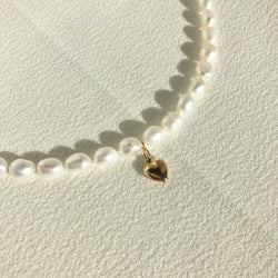 Gold Heart  Pearl Necklace