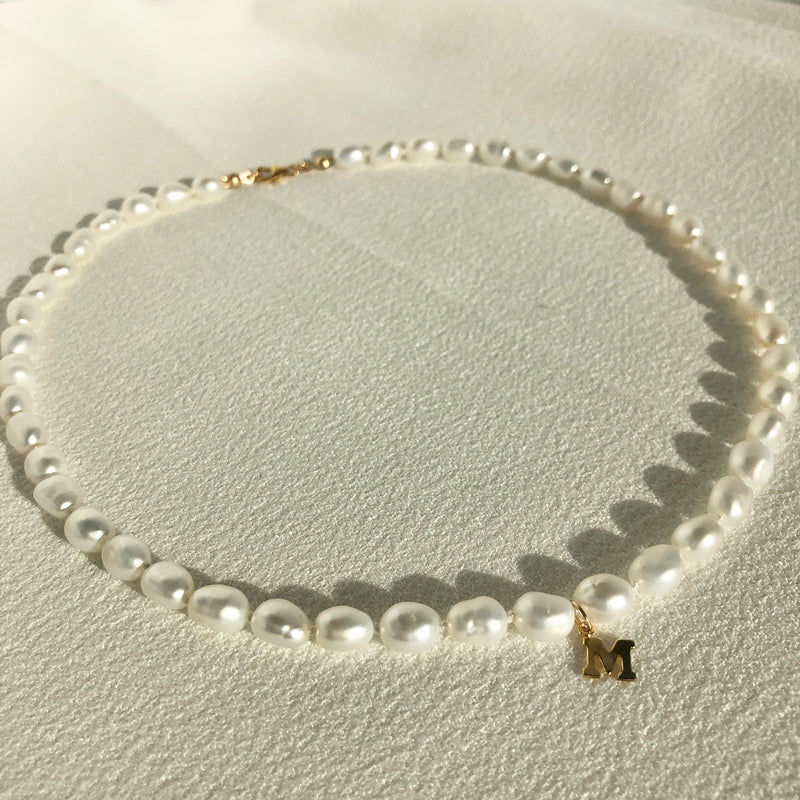 Initial White Pearl Necklace