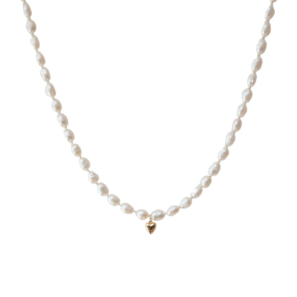 Gold Heart  Pearl Necklace